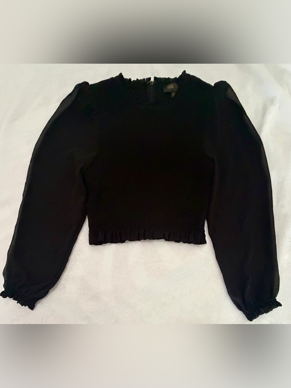 Truth By Republic Black Smocked Crop Blouse Balloon Sleeve Size M